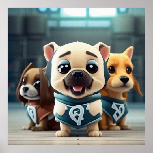 Poster Trois mignons petits chiots posant pour la caméra (Devant)