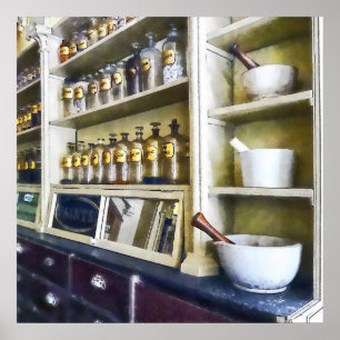 Poster Trois mortiers et pilons en pharmacie