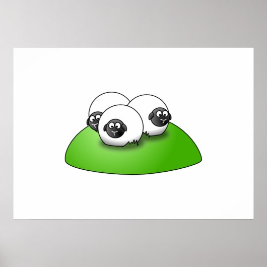 Poster Trois moutons caricaturaux sur l'herbe (Devant)