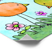 Poster Trois oiseaux aquarelles fantaisistes (Coin)