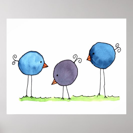 Poster Trois oiseaux aquarelles fantaisistes (Devant)