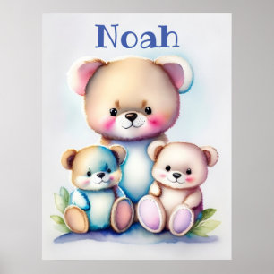Poster trois ours - aquarelle pour enfants