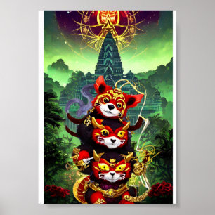 Poster Trois Panda Rouge Cute
