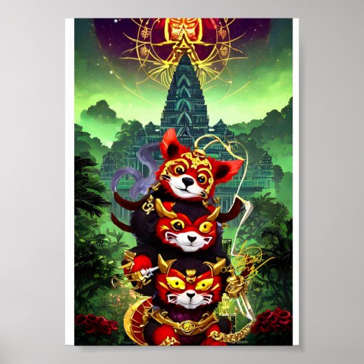 Poster Trois Panda Rouge Cute (Devant)