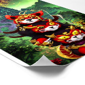 Poster Trois Panda Rouge Cute (Coin)