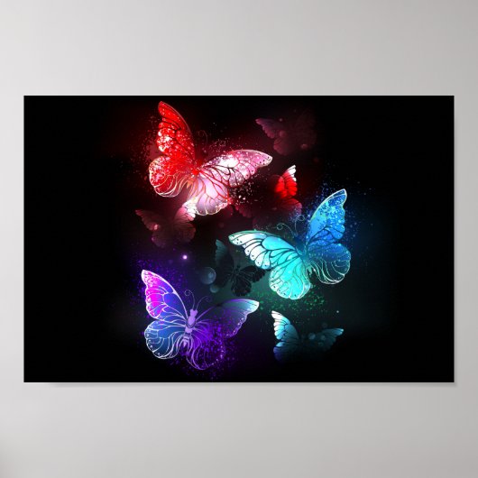 Poster Trois papillons brillants sur l'arrière - plan de (Devant)