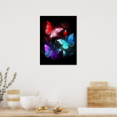 Poster Trois papillons lumineux sur fond de nuit (Cuisine)