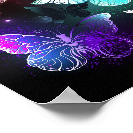 Poster Trois papillons lumineux sur fond de nuit (Coin)