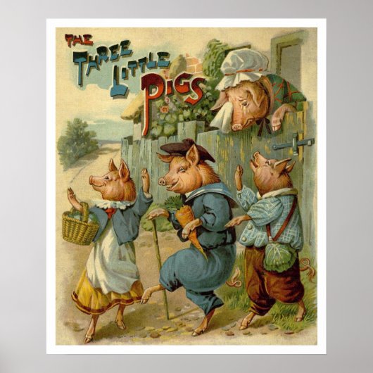 Poster Trois Petits Cochons Conte de Fées Vintage (Devant)
