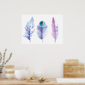 Poster Trois plumes bleu (Cuisine)