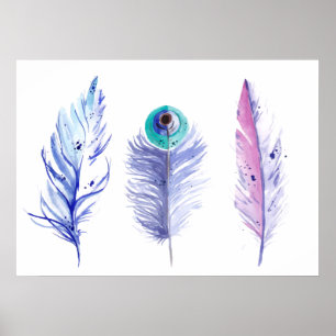 Poster Trois plumes bleues