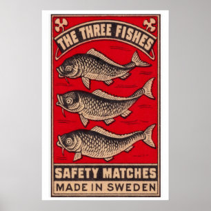 Poster Trois poissons boîte d'allumettes Art Print, Vinta