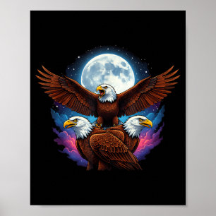 Poster Trois pygargues à tête blanche lune mème drôle ama