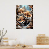 Poster Trois Renardeaux Mignons en Forêt (Cuisine)