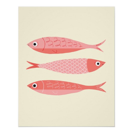 Poster Trois sardines roses (Devant)