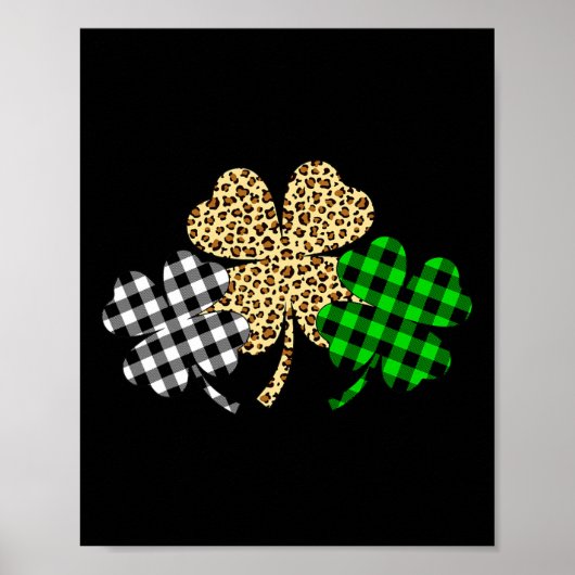 Poster Trois Shamrocks Leopard Buffalo Plaid St Patrick D (Devant)