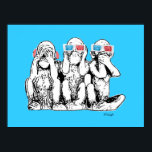 Poster Trois Singes Sages 3D Caractéristiques Pop Art Pos<br><div class="desc">"Three Wise Monkeys in 3D Specs and Headphones" est une peinture pop art numérique originale de l'artiste écossais MWright pour artwright. Un tableau humoristique.</div>