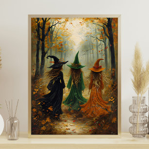 Poster Trois Sorcières Forêt d'automne Vintage Mur d'Hall
