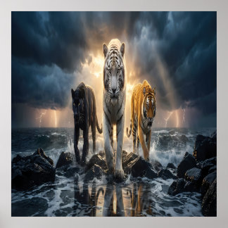 Poster Trois Tigres dans une Mer Orageuse