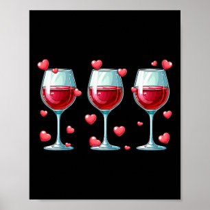 Poster Trois verres de vin Saint-Valentin couple drôle Dr