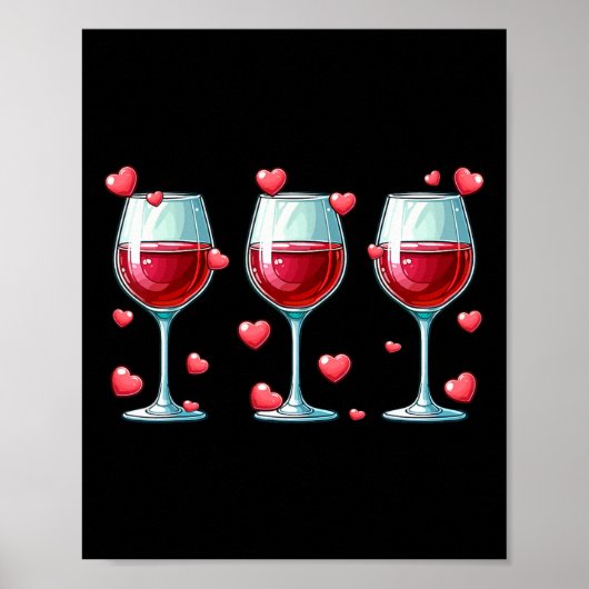 Poster Trois verres de vin Saint-Valentin couple drôle Dr (Devant)