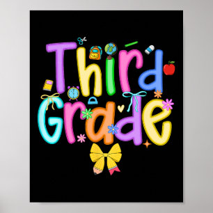 Poster Troisième année retour à l'école filles nœud 3e an