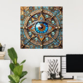Poster Troisième oeil - Turquoise Blue Gold Mandala (Bureau à domicile)