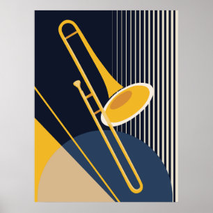 Poster Trombone Bauhaus Jazz Moderne du Milieu du Siècl