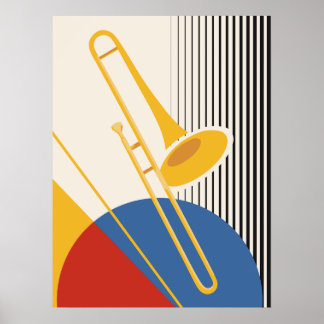 Poster Trombone Bauhaus minimaliste | Moderne du milieu d