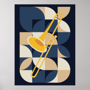 Poster Trombone d'art Bauhaus Instrument de cuivre géom