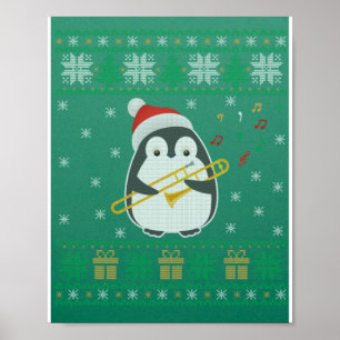 Poster Trombone Vilain Chandail de Noël Penguin Noël Fami