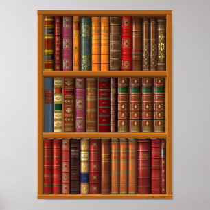 Poster Trompe l'oeil "Bibliothèque française".