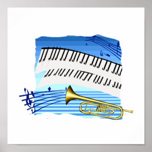 Poster Trompette et clavier, thème bleu musique graphique