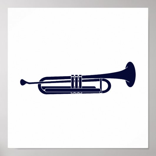 Poster Trompette Horizontal Solid Bleu Musicien Graphique (Devant)