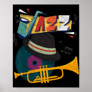 Poster Trompettes de Jazz Rétro Joueur Amusant Festival d