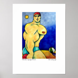 Poster Troncs masculins d'Aqua de casquette de bain par