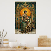 Poster Trône en or de l'arbre à fleurs de cerisier Art Dé (Cuisine)