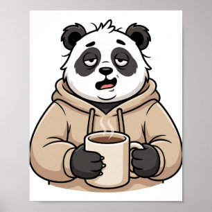 Poster Trop fatigué pour fonctionner Panda Café Dessin an