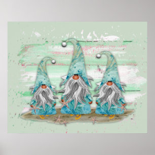 Poster Tropcal Blue Watercolor Beach Gnomes
