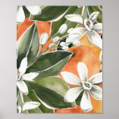 Poster Tropcal Orange & Flowers Watercolor Pattern (Devant)