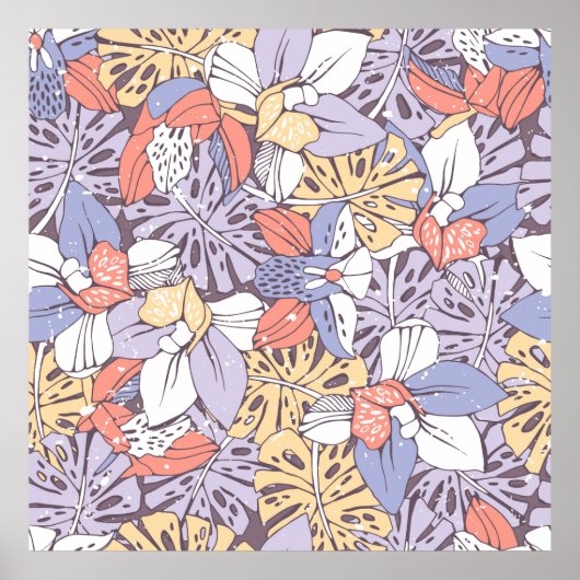 Poster Tropic seamless pattern with orchid and monstera l (Devant)
