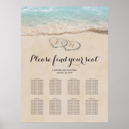 Poster Tropical Beach 8 Table Mariage Carte de siège (Devant)