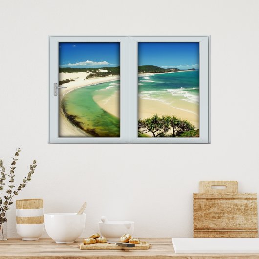 Poster Tropical Beach Blanc 2 Volets Illusion (Cuisine)
