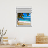 Poster Tropical Beach Ocean View Fake Window With Blinds (Cuisine)