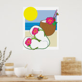 Poster Tropical Beach Vacation Coconut Flowers Flip Flops (Cuisine)