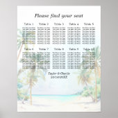 Poster Tropical Beach Wedding 10 Tables Seating Chart (Devant)