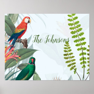 Poster Tropical Birds Parrots & Foliage