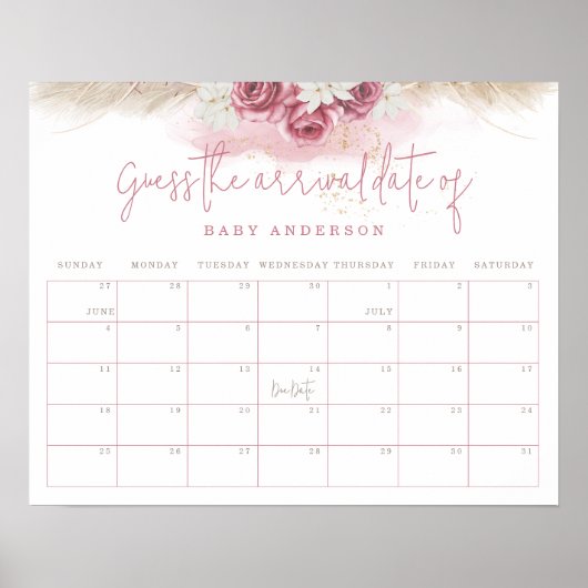 Poster Tropical Boho Baby Shower Prédire la date d'arrivé (Devant)