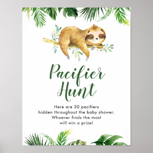 Poster Tropical Boy Sloth Baby shower Pacifier chasse (Devant)
