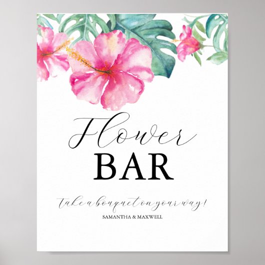 Poster Tropical Bridal Shower Flower Bar Sign (Devant)